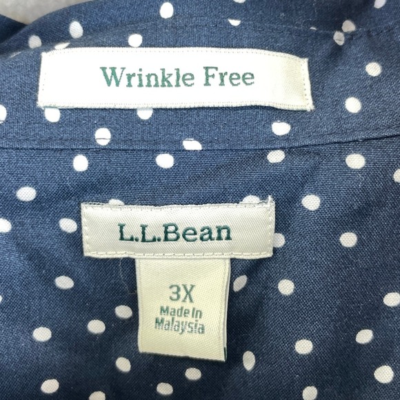 L.L. Bean Women's 3X Wrinkle Free Shirt Navy Blue Polka Dot Button Front 3/4 - Picture 3 of 10